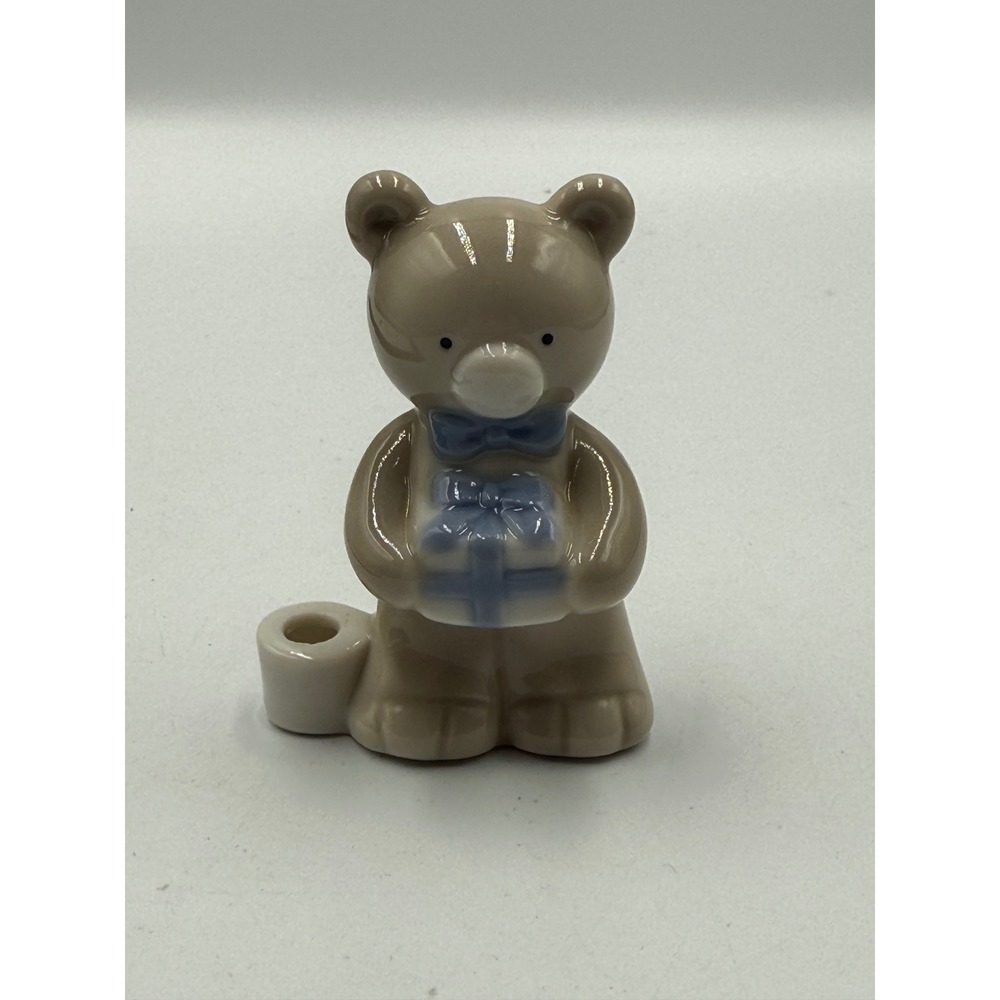 Biedermann Ceramic Teddy Bear Candle Holder Tan Blue Bow Gift Figurine Sri Lanka